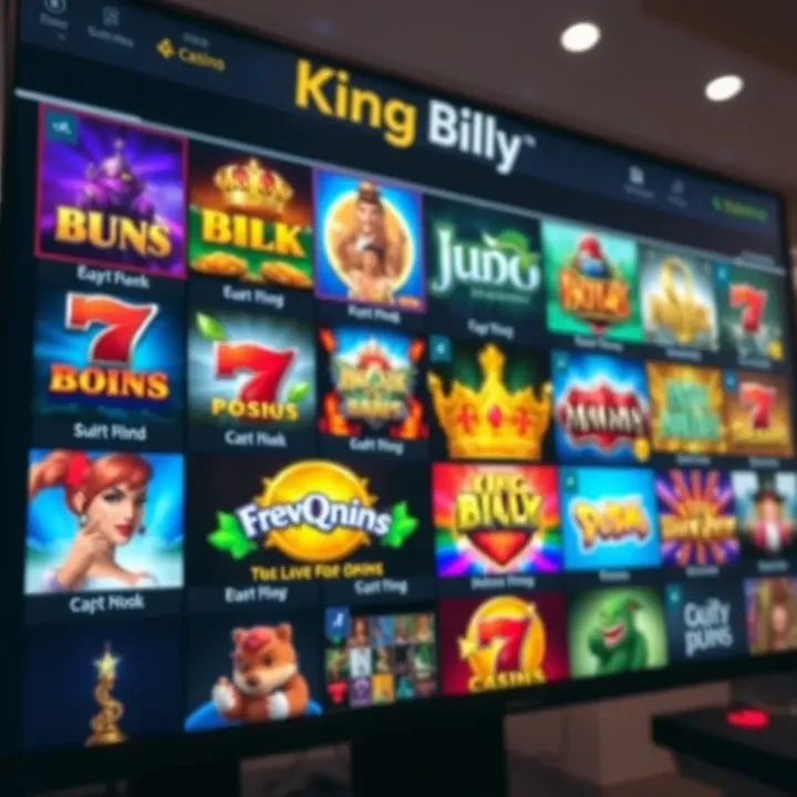 King Billy Casino Game Selection Overview Variety of online casino games displayed on a digital interface