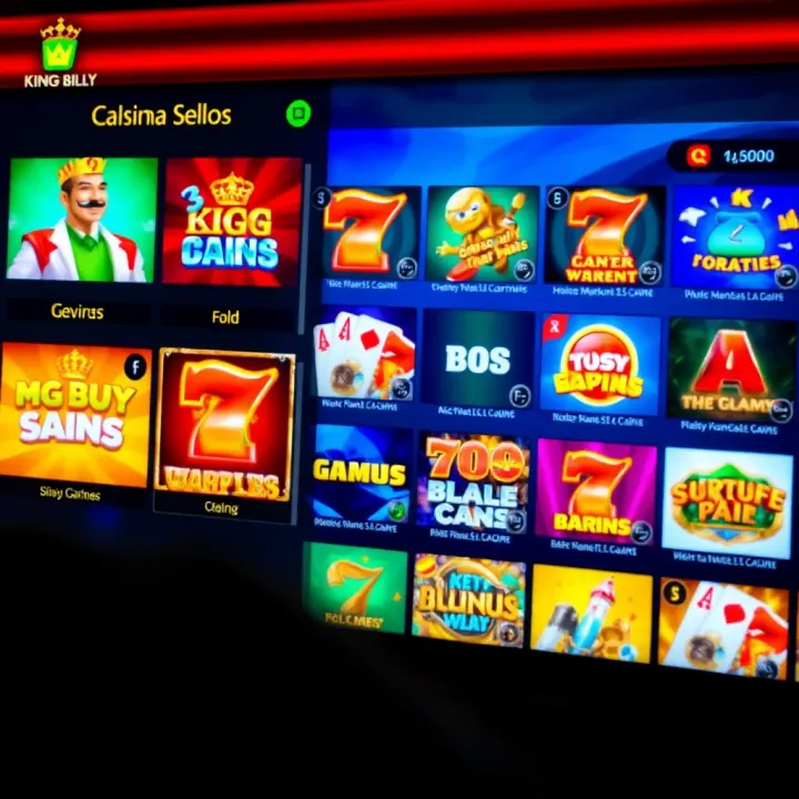 King Billy Casino Game Selection Overview Online casino interface with various game options and vibrant graphics