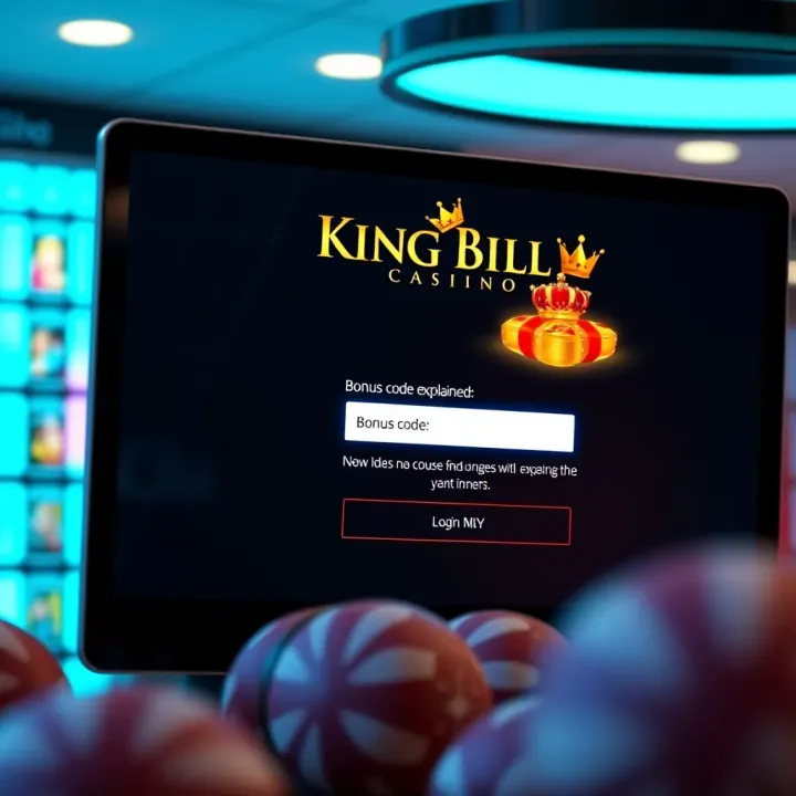 Digital interface displaying King Billy Casino login page with bonus code entry field