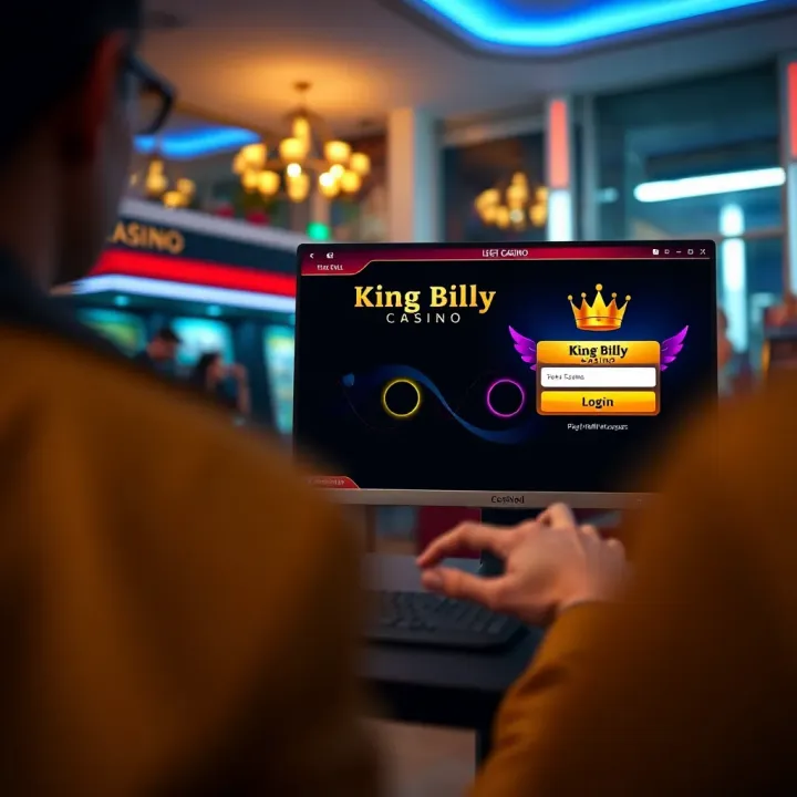 User logging into King Billy Casino on a desktop computer with visible login form