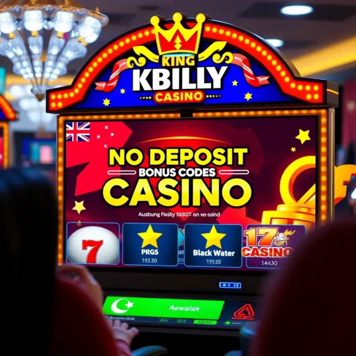 King Billy Casino interface displaying a vibrant promotional banner for no deposit bonus codes targeting Australian players