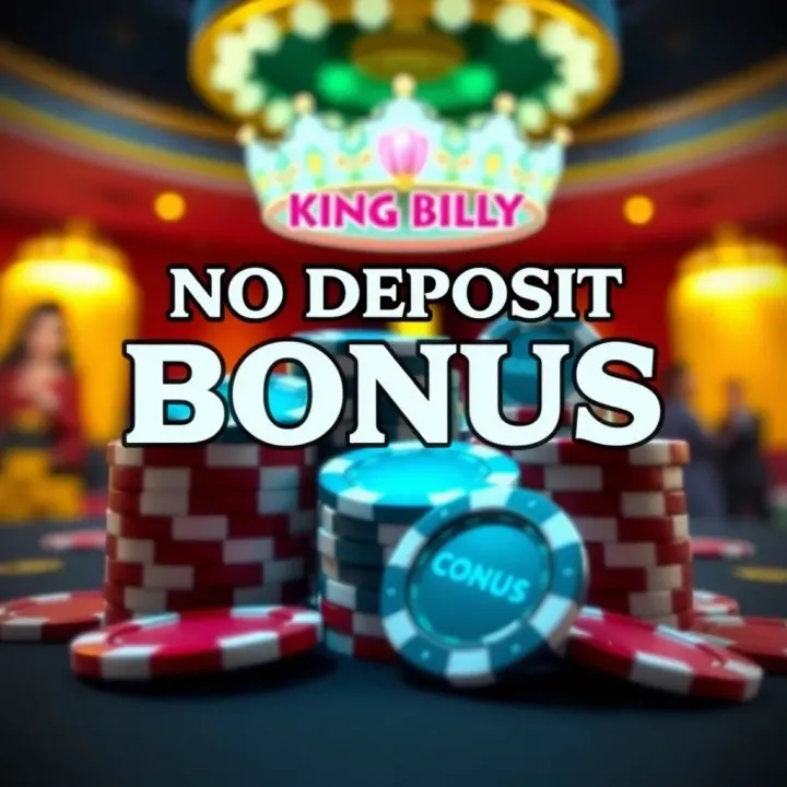 No Deposit Bonus Promotion at King Billy Casino Graphic showing no deposit bonus offer with casino chips and promotional text