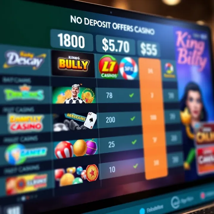 Comparison chart displaying King Billy Casino no deposit offers alongside other online casinos