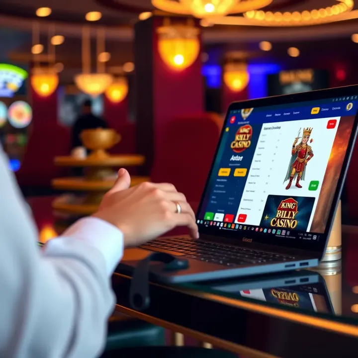 Accessing King Billy Casino Online Contact Options User interacting with King Billy Casino website on a laptop for account management and support