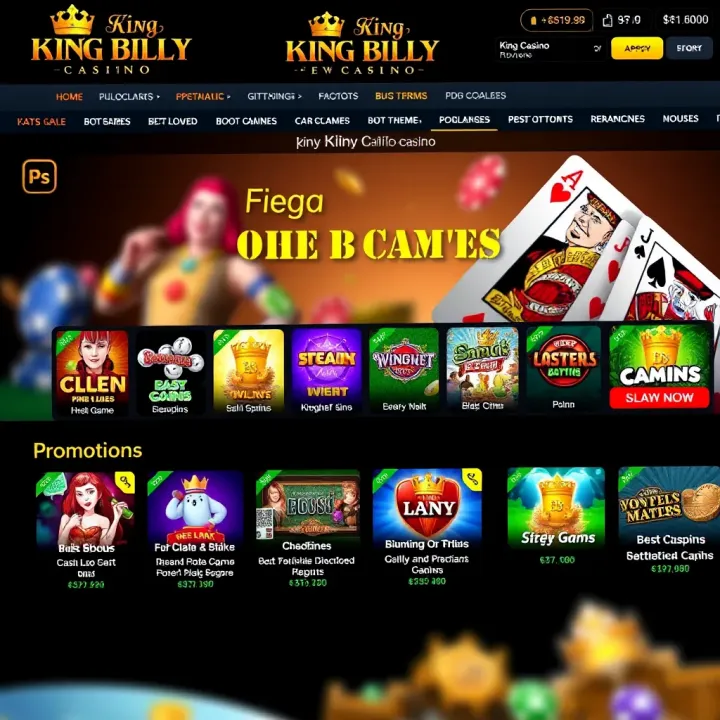 King Billy Casino homepage showcasing various gaming options and promotional offers