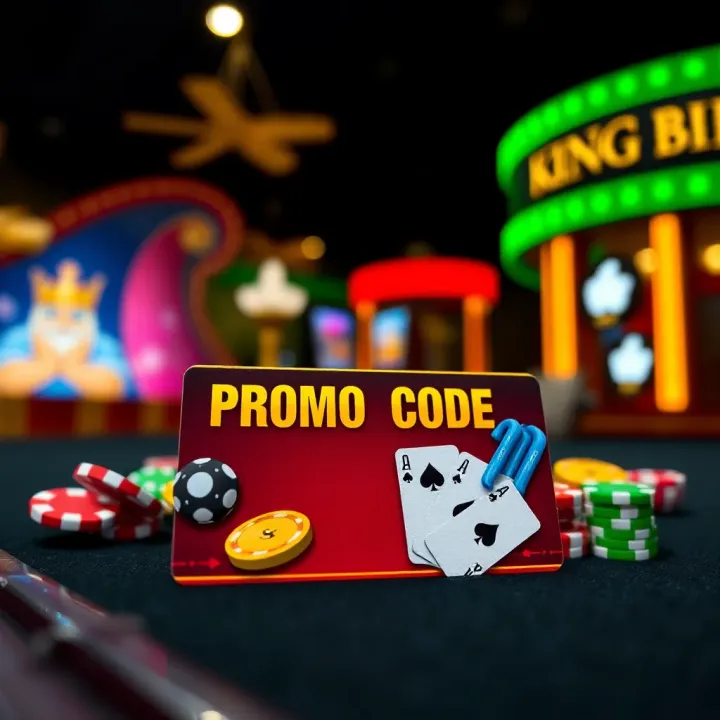 King Billy Casino promotional code card with casino symbols and bonus icons