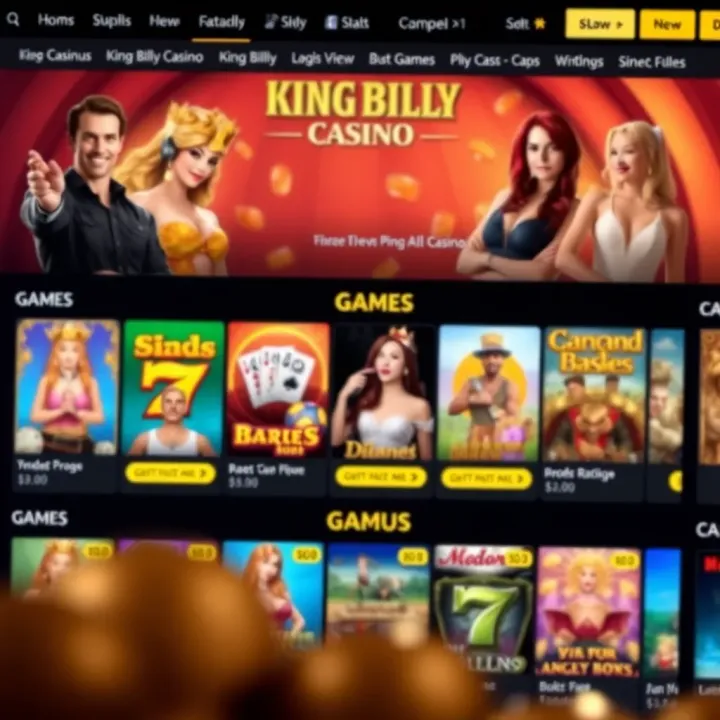 King Billy Casino homepage featuring vibrant game thumbnails and casino branding