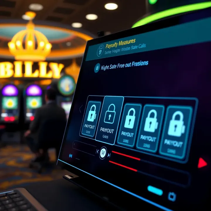 Casino game interface with secure transaction icons illustrating payout reliability and user protection