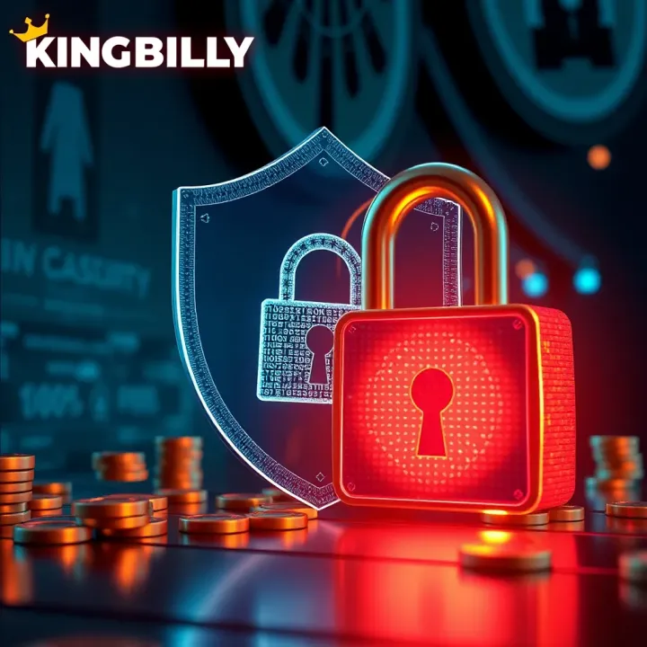 Robust Security Measures at King Billy Casino Visual representation of digital security with a shield and lock symbolizing safe online gambling