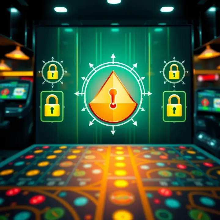 Secure online casino environment with digital locks and safe browsing icons indicating safety measures