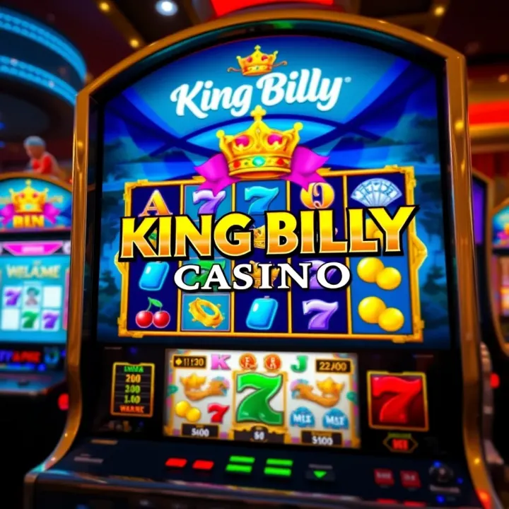 King Billy Casino welcome screen showing vibrant slot machine interface