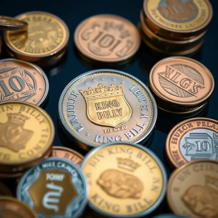 Varieties and Craftsmanship of King Billy Coins Collection of King Billy coins arranged to highlight design variations and craftsmanship
