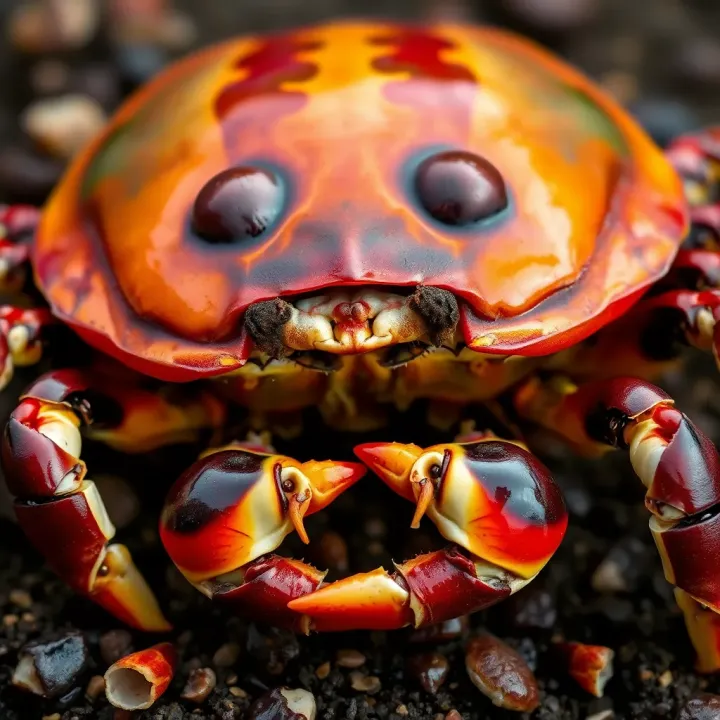 Detailed View of King Billy Coke Bottle Mud Crab's Distinctive Shell Close-up of a King Billy Coke Bottle Mud Crab showcasing its unique shell shape and vibrant coloration in natural habitat