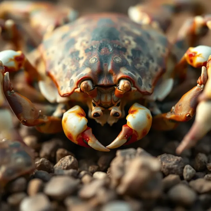 Detailed View of King Billy Cokebottle Mud Crab's Shell and Claws Close-up of King Billy Cokebottle mud crab showcasing its distinctive shell texture and claws