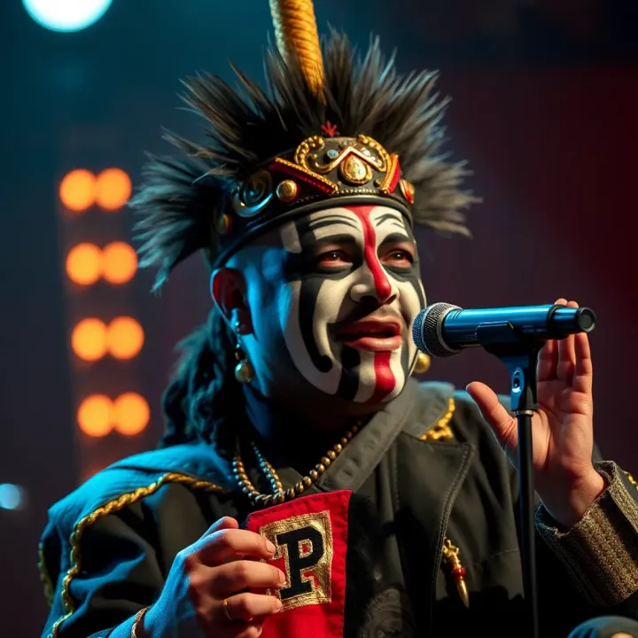 King Billy Cokebottle Performing on Stage Performer in classic costume with painted face on stage during a comedy act