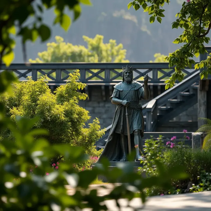 Ancient statue of King Billy surrounded by lush greenery representing cultural heritage