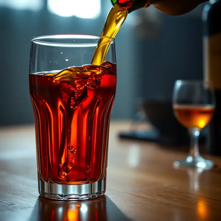 Close-up of rich amber wine poured into a crystal glass highlighting its deep colour and clarity
