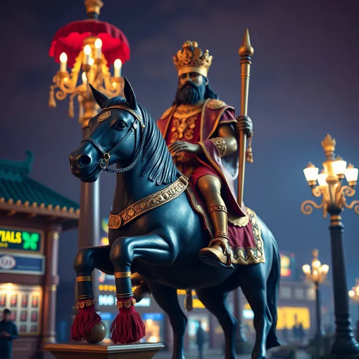 Artistic representation of King Billy on a horse showcasing traditional sculptural details and cultural motifs