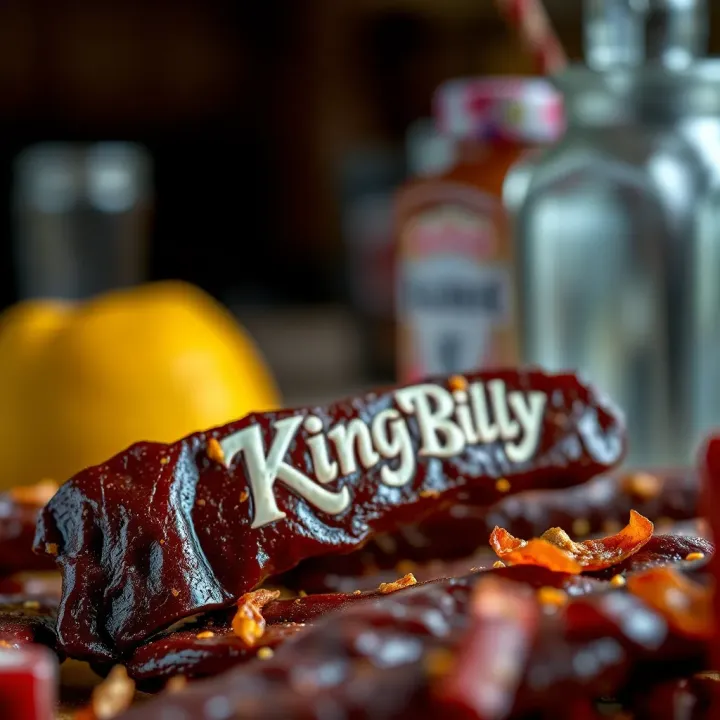 King Billy Jerky with Its Distinctive Rich Texture Close-up of King Billy Jerky showcasing its rich texture and seasoning