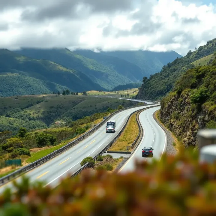 Scenic coastal highway winding through lush green landscapes between Sydney and Hobart
