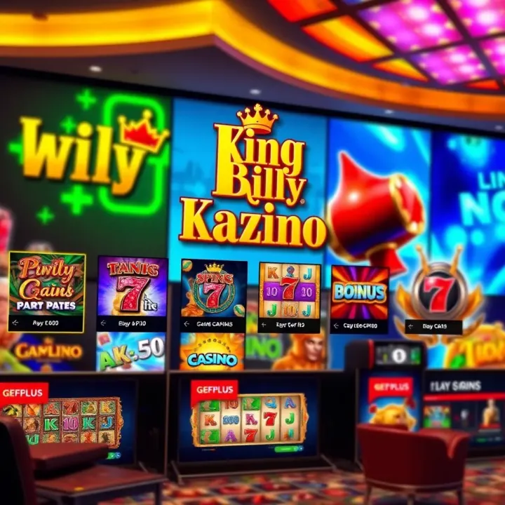Visual display of King Billy Kazino slot and table games with bonus offers highlighted