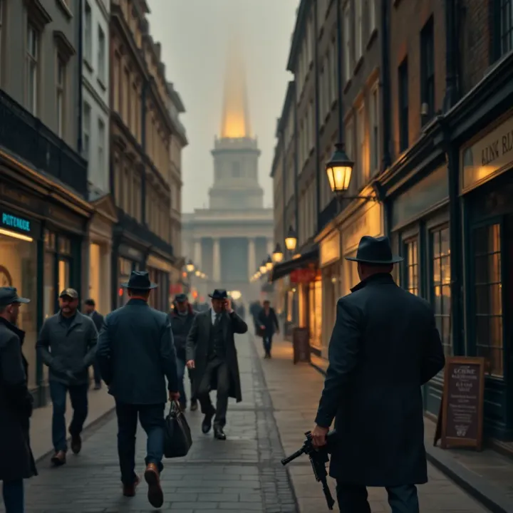 Gang Rivalries in Early 20th-Century London Historic depiction of gang conflict streets in London highlighting tense rivalries during Kimber's era