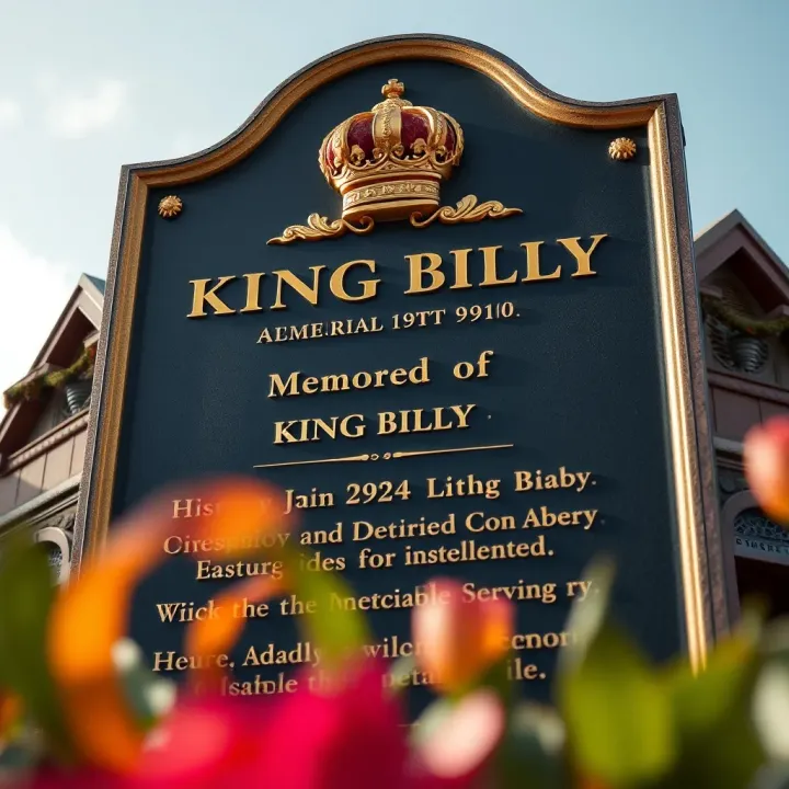Memorial Plaque Honoring King Billy's Legacy A memorial plaque commemorating King Billy's enduring legacy in local communities