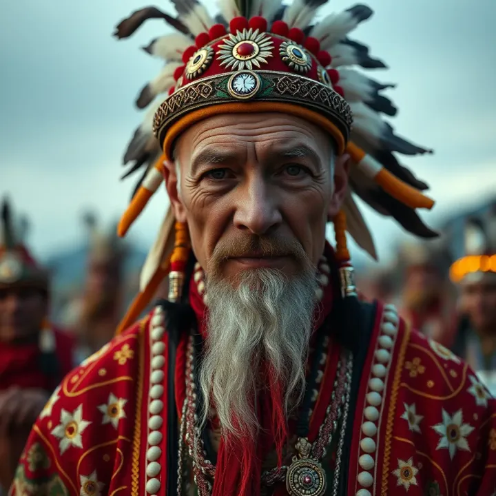 King Billy Lynch in Traditional Indigenous Attire Portrait of King Billy Lynch showcasing traditional Indigenous attire and cultural significance