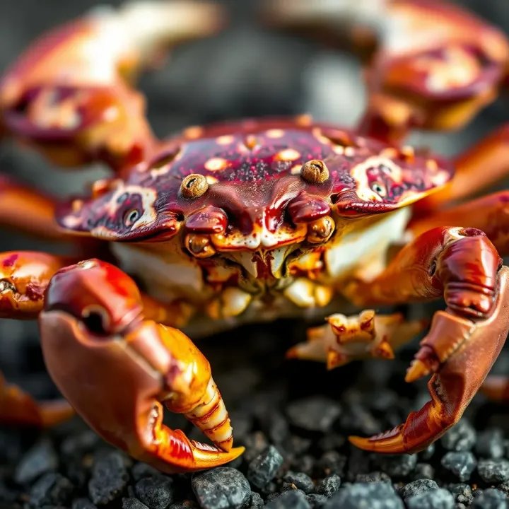 Detailed View of King Billy Mud Crab’s Shell and Claws Close-up of King Billy mud crab showcasing its distinctive shell and claws