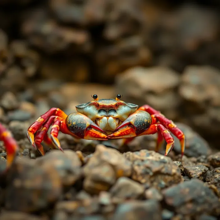 King Billy Mudcrab in Its Native Coastal Habitat Close-up view of a King Billy mudcrab on rocky coastal terrain in Tasmania