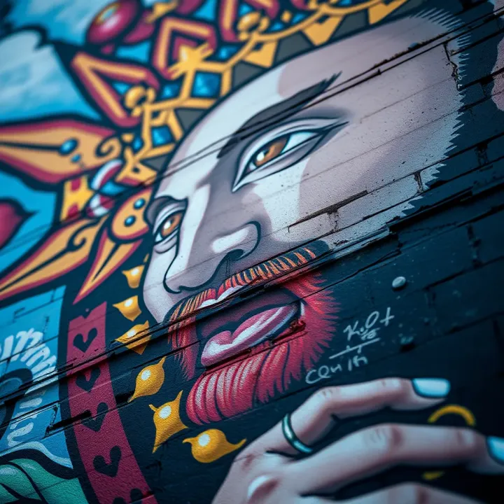 Artistic Details and Symbolism in Belfast's King Billy Mural Close-up of artistic details and colors in the King Billy mural showcasing cultural symbolism