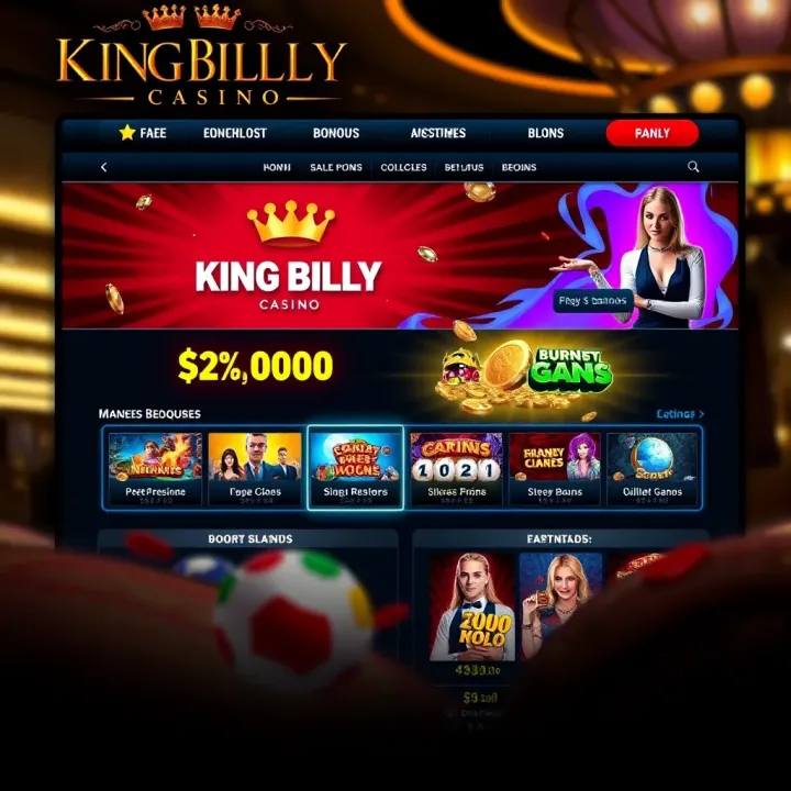 King Billy Casino online platform showing bonus offers and game selections