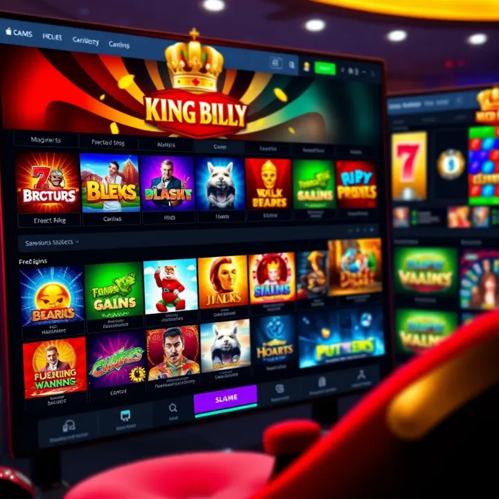 Colorful online casino interface showcasing various game categories on King Billy platform