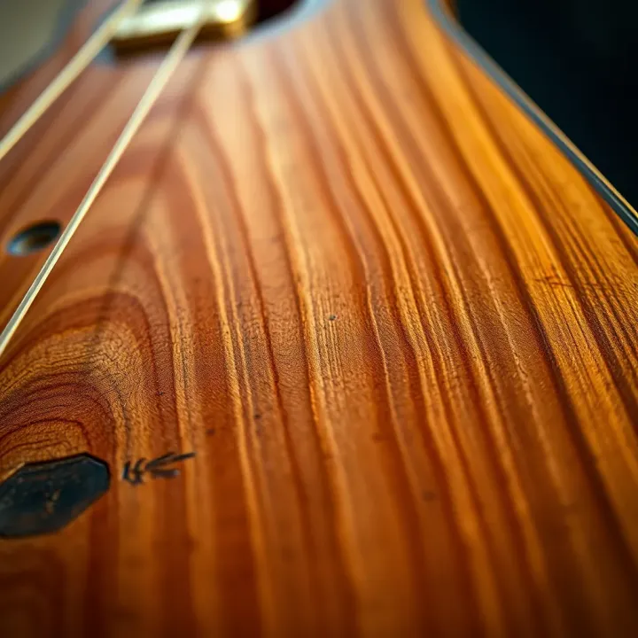 Detailed View of King Billy Pine Soundboard Timber Close-up of King Billy pine timber showing fine grain and warm color used for musical instrument soundboard