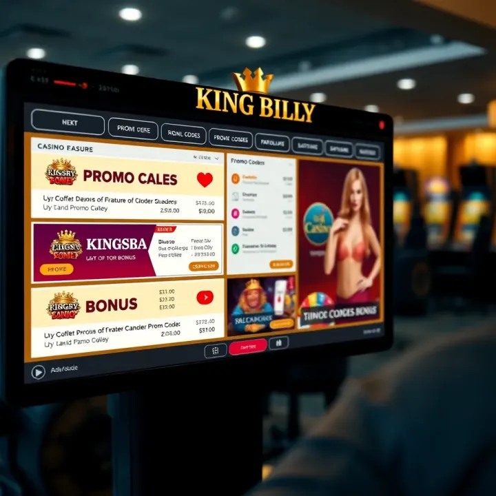King Billy casino interface displaying available promo codes and bonus options
