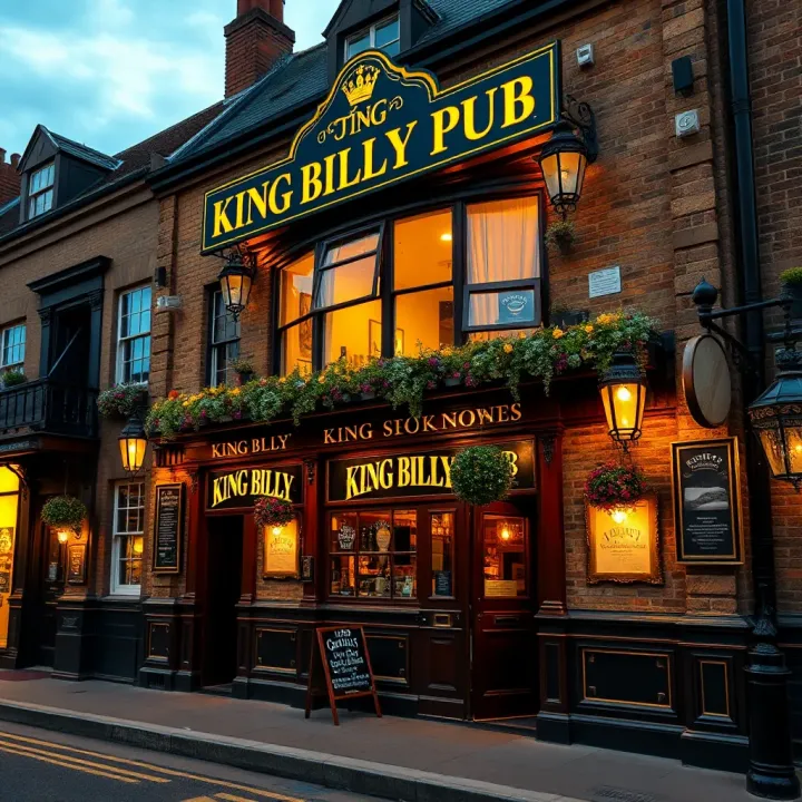 Exterior view of the King Billy Pub with traditional architecture and inviting entrance