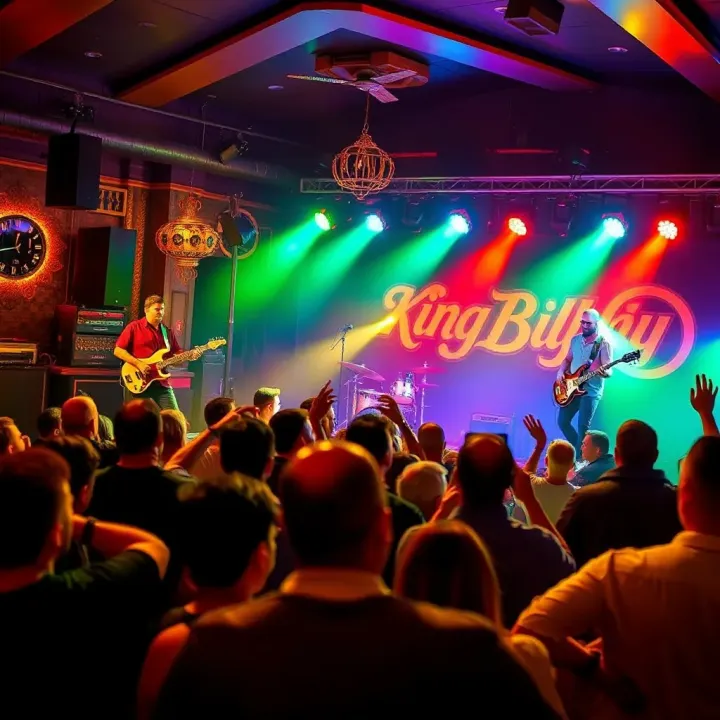 Energetic Live Music Night at King Billy Rock Bar Live band performing on stage at King Billy Rock Bar with vibrant crowd enjoying the music