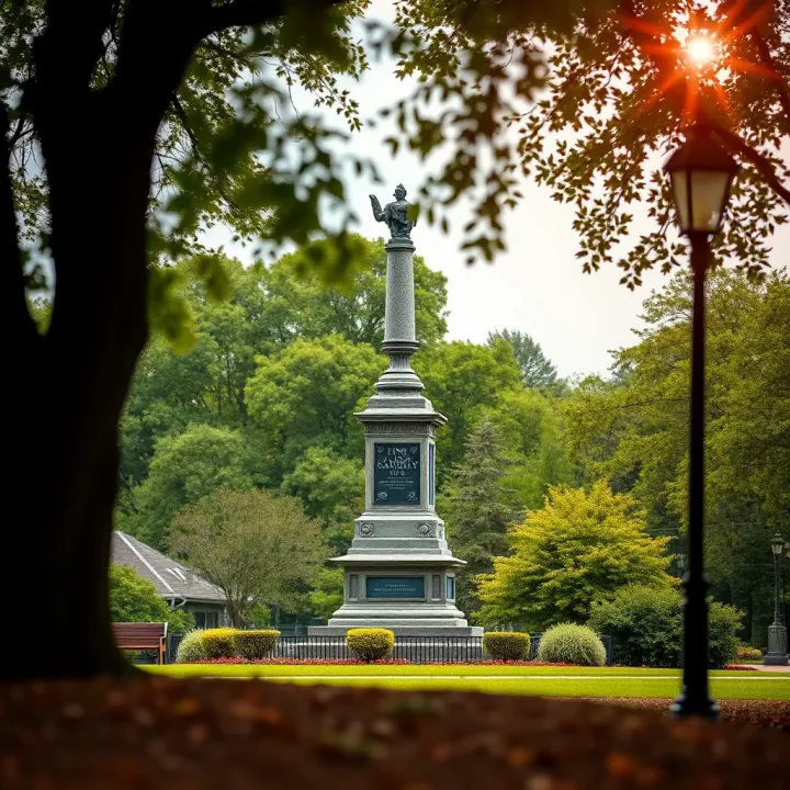 King Billy Sandy Row Monument in Community Park The historic King Billy Sandy Row monument surrounded by lush greenery in a community park