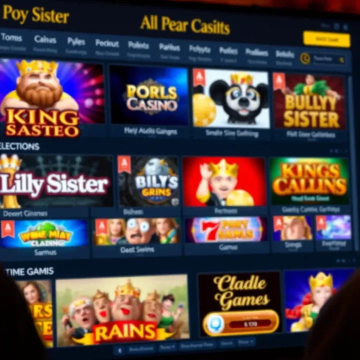 King Billy Sister Casino homepage showcasing various game options and user interface