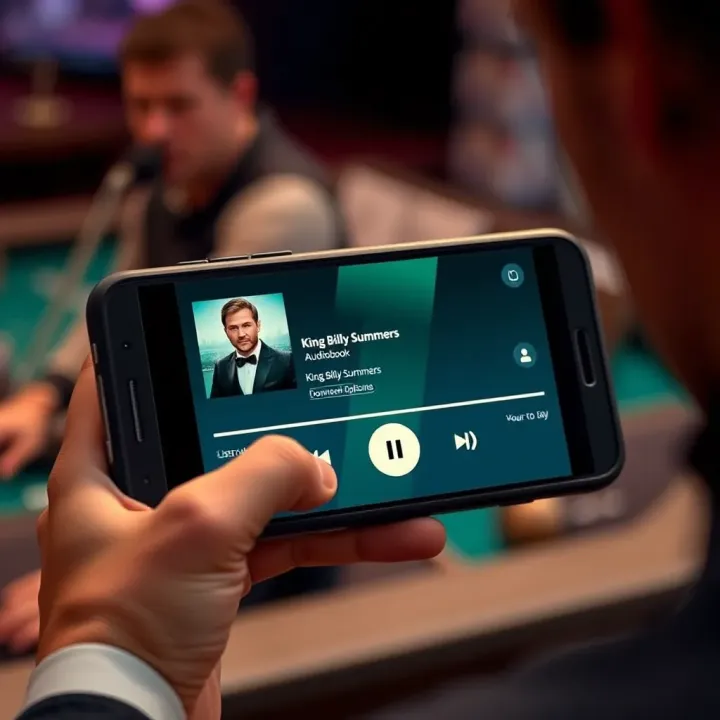 Audiobook player screen showing King Billy Summers audiobook with playback controls