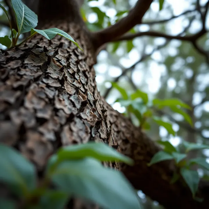 Close-up of the textured bark and distinctive foliage of a King Billy tree highlighting its unique characteristics