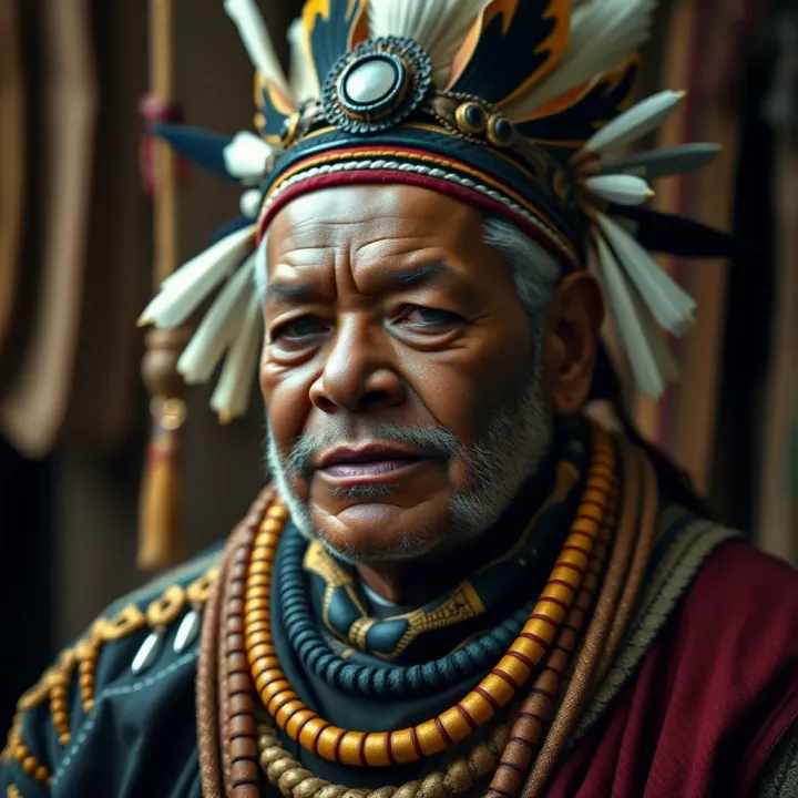King Billy Turner in Traditional Leadership Regalia Portrait of King Billy Turner showcasing traditional Aboriginal attire and symbols of leadership