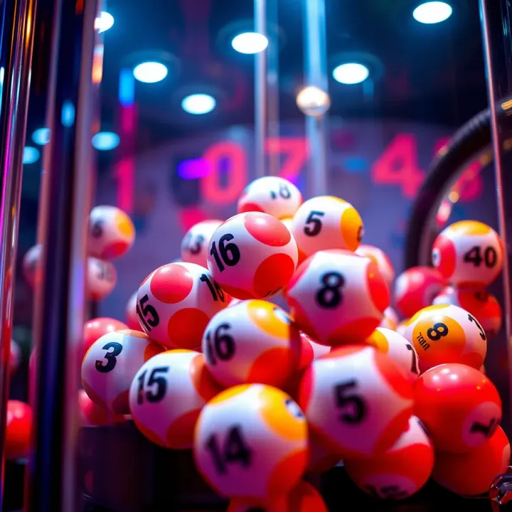 Colorful lottery balls with numbers in a transparent lottery machine