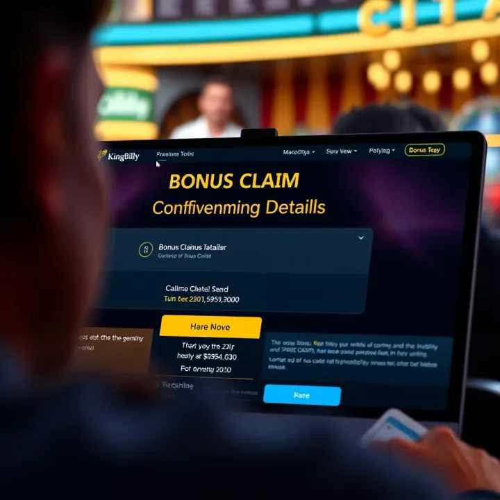 Online casino interface showing bonus claim confirmation and wagering details