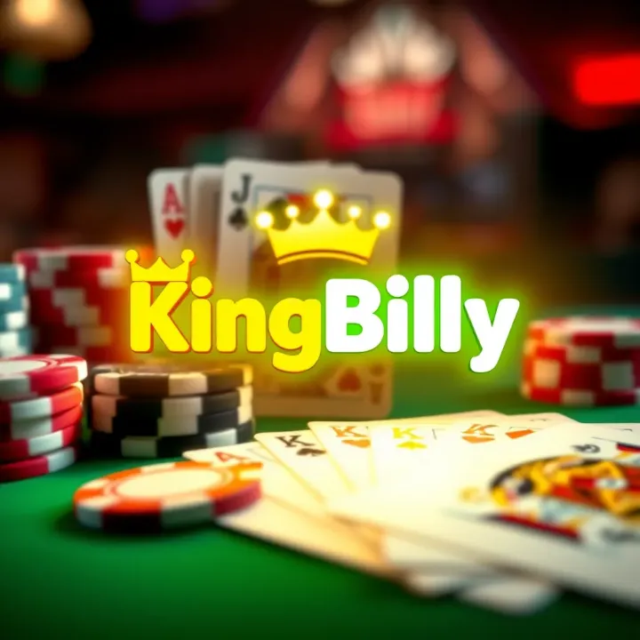 KingBilly Casino Bonuses and Promo Codes Bright casino chips and cards with a glowing KingBilly logo symbolizing exciting bonus offers