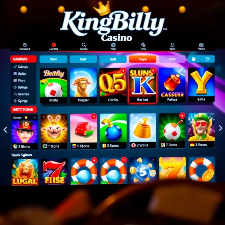 KingBilly Online Casino Game Selection Overview Colorful online casino interface showing a variety of slot games and betting options