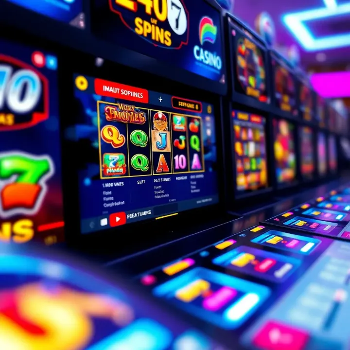 Online Casino Interface Displaying Slot Games and Betting Options Online casino interface showing various slot machine games and betting options on screen