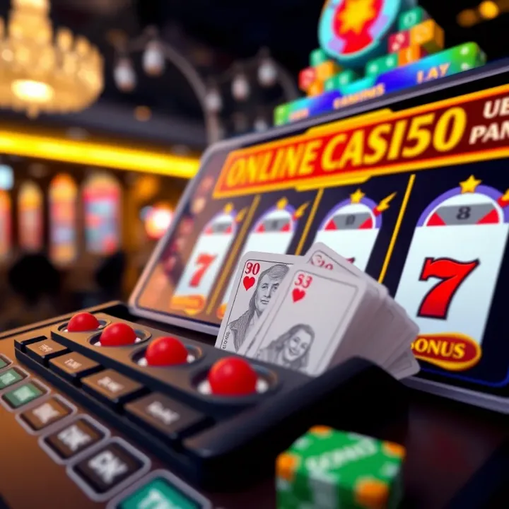 Illustration showing online casino interface with real money and bonus icons