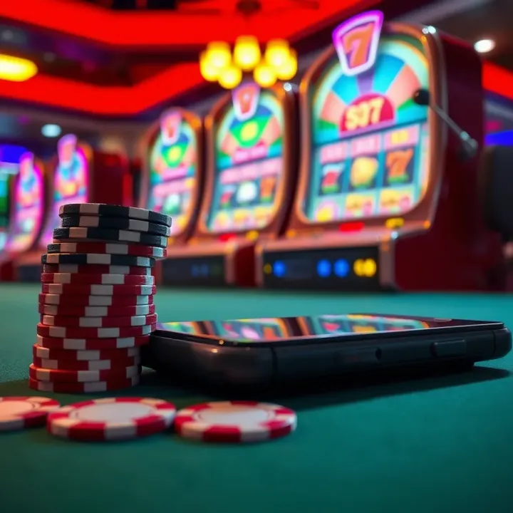 Illustration of responsible gambling with poker chips and a mobile device