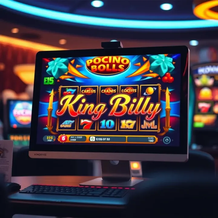 Illustration of a computer screen displaying popular King Billy pokies with dynamic graphics